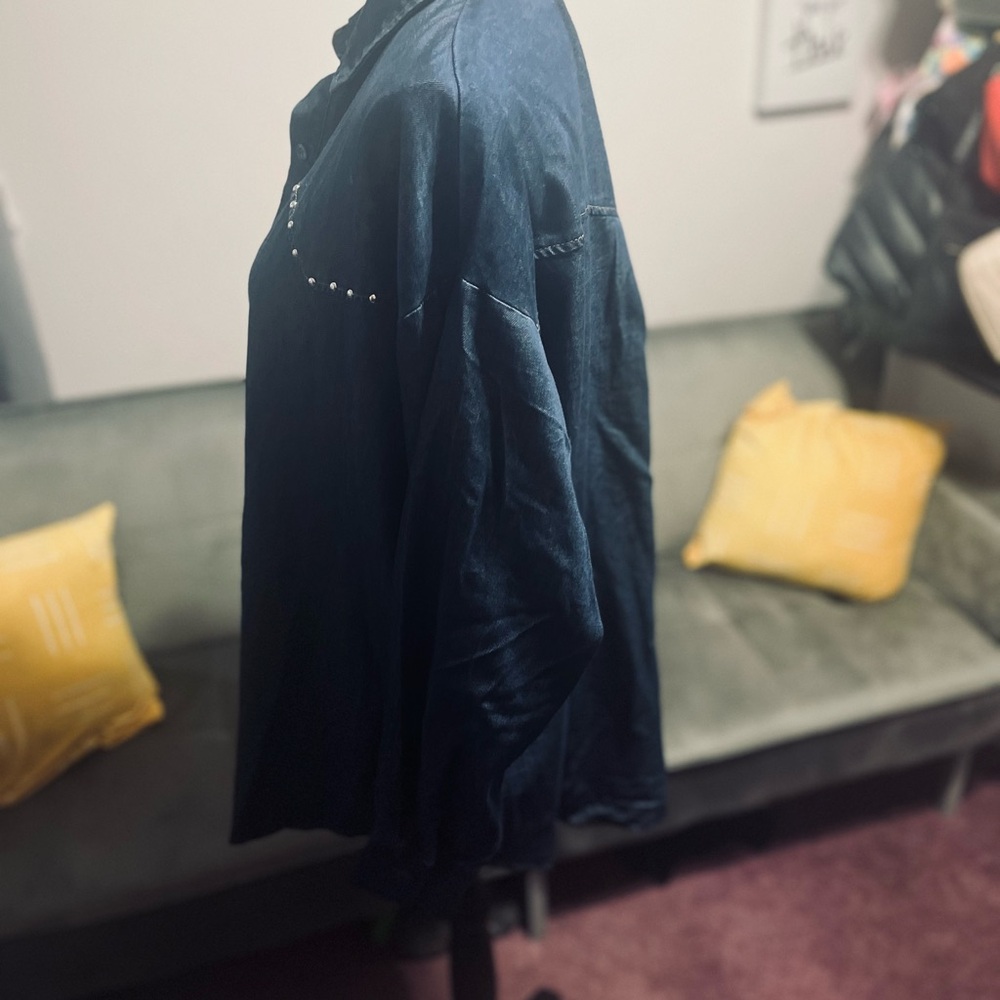 Studio Dark Blue Denim Button-Up Top - Picture 14 of 14